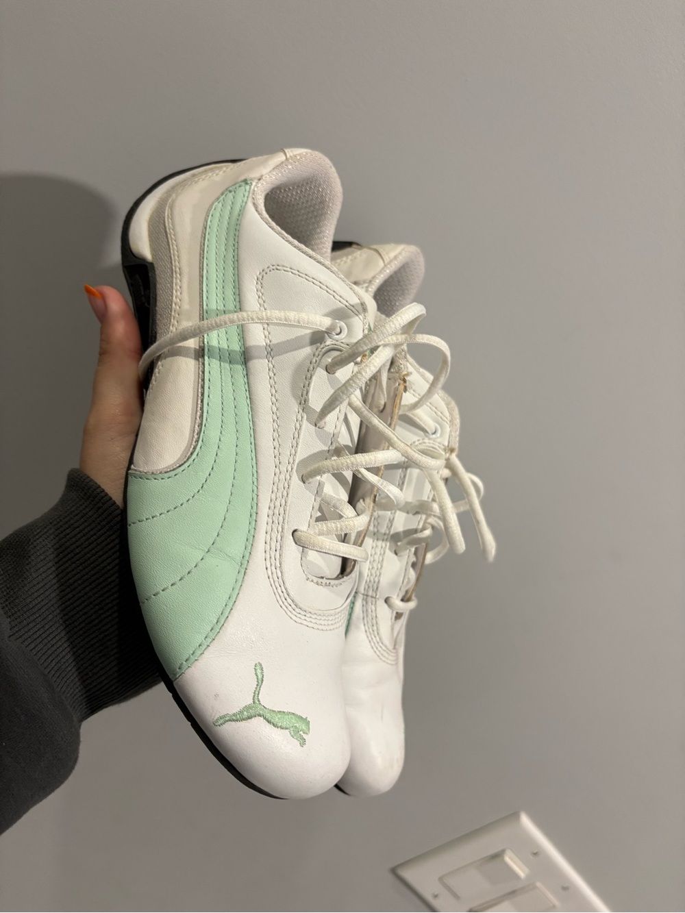 Puma White and Mint Green Women's Athletic Sneakers